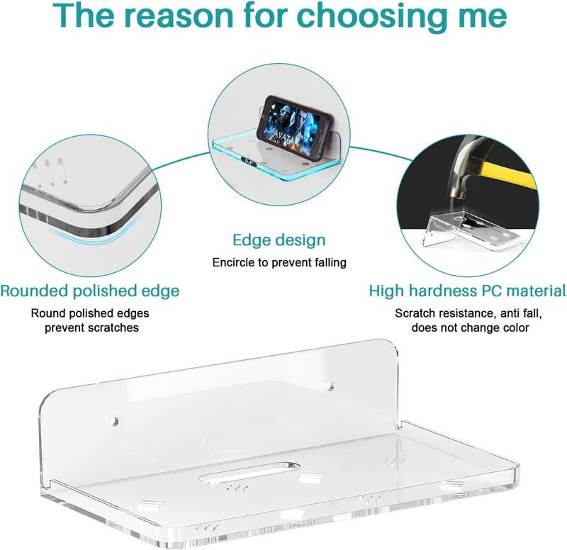 Liboer Wall Mount Floating Shelves for 2 Pcs Security Camera Shelf Mini Speaker Other Small Items in Bedroom Bathroom Kitchen Living Room Clear Mini Shelf Flexible Use for Wall Space(L) - Image 5